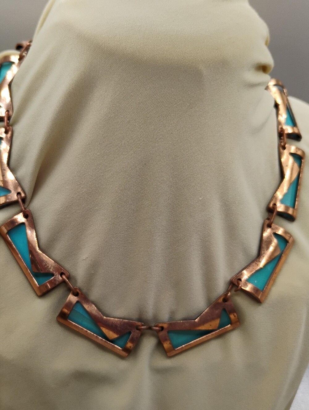Rare, Vintage, Renoir Mattise,  Copper, Enamel Necklace, Bluebird Blue